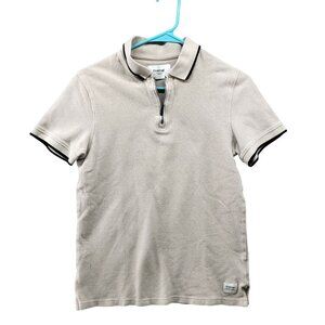 Firetrap London 1/4 Zip Polo Shirt Mens Small S Beige Short Sleeve Cotton